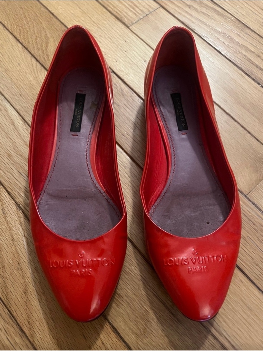 Louis Vuitton Red Patent Leather Pointed Toe Flats